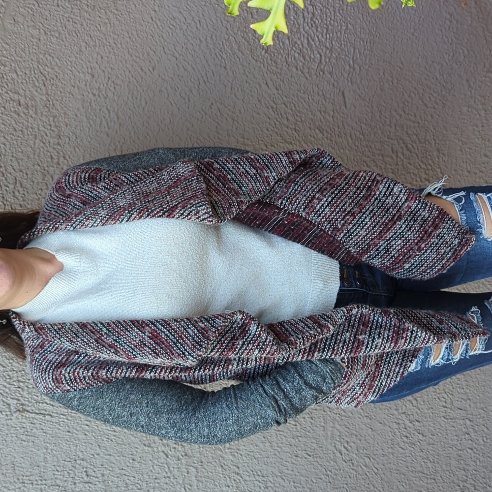Lucky Brand Cranberry & Grey Cardigan with Pockets